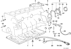 Блок цилиндров/дополнительные элементы для BMW E39 523i M52 (схема запасных частей)