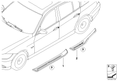 Дооснащение накладкой порога в M-стиле для BMW E91 330xi N52 (схема запасных частей)