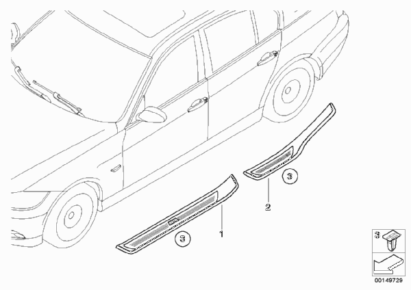 Дооснащение накладкой порога в M-стиле для BMW E90 325i N52 (схема запчастей)