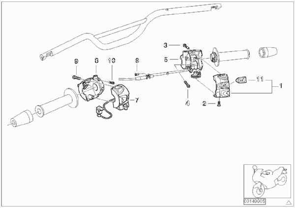 Комбинированный выключатель на руле для MOTO K14 F 650 CS 02 (0174,0184) 0 (схема запчастей)