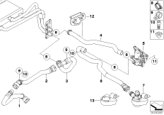 Водяные шланги насос-клапан IHKA Basis для BMW E61 550i N62N (схема запасных частей)