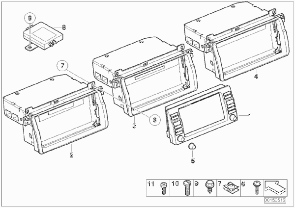 Бортовой монитор/ усилитель ТВ для BMW E46 320i M52 (схема запчастей)