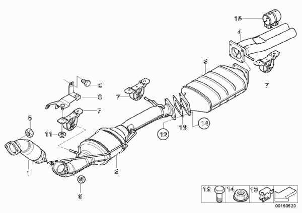 Катализатор/сажевый фильтр для BMW E53 X5 3.0d M57N (схема запчастей)