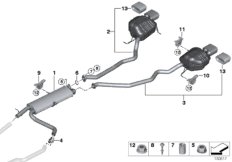 Система выпуска ОГ Зд для BMW E53 X5 4.8is N62 (схема запасных частей)