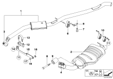 Система выпуска ОГ Зд для BMW E83N X3 2.0d M47N2 (схема запасных частей)