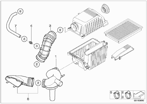 Глушитель шума всасыв./сменн.эл.фильтра для BMW R52 Cooper S W11 (схема запчастей)