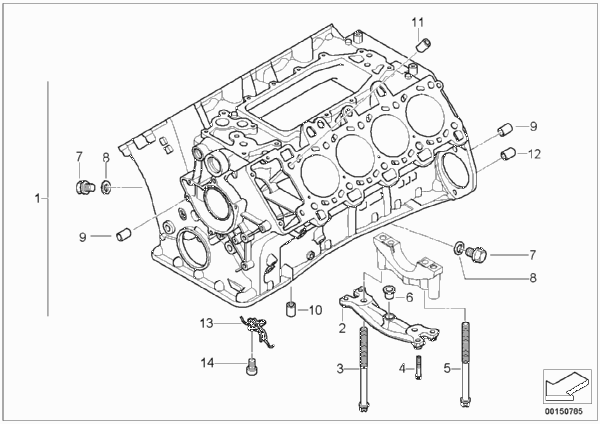 Блок-картер двигателя для BMW E65 745d M67N (схема запчастей)