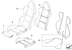 Набивка и обивка спортивного пер.сиденья для BMW E85 Z4 2.2i M54 (схема запасных частей)