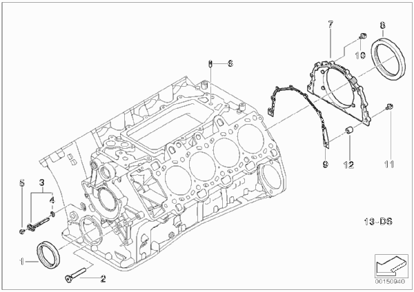 Блок цилиндров/дополнительные элементы для BMW E65 745d M67N (схема запчастей)