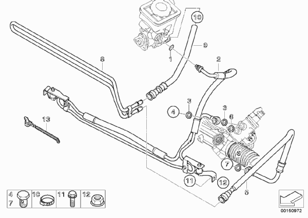 Маслопроводы гидроусилителя рул.управл. для BMW E46 330xd M57N (схема запчастей)