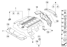 Звукоизоляционный кожух двигателя для BMW E65 730d M57N2 (схема запасных частей)