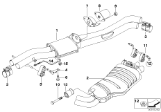 Система выпуска ОГ Зд для BMW E83 X3 2.5i M54 (схема запасных частей)