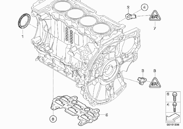 Блок цилиндров/дополнительные элементы для BMW R55 Cooper S N14 (схема запчастей)