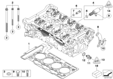 Головка блока цилиндров-доп.элементы для BMW R56N Coop.S JCW N14 (схема запасных частей)