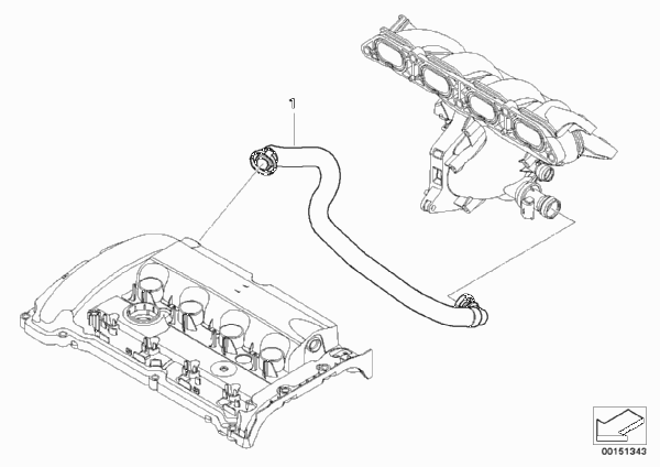 Система вентиляции картера для BMW R55 One N12 (схема запчастей)