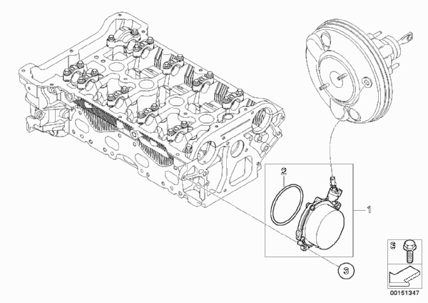 Вакуумный насос с трубопроводом для MINI R57 Cooper N12 (схема запчастей)