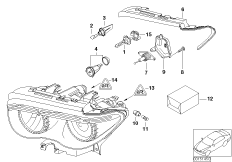 Детали ксеноновой фары для BMW E65 760i N73 (схема запасных частей)
