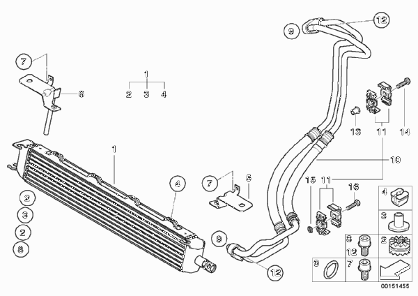 Маслян.радиатор/трубопр.масл.радиатора для BMW E86 Z4 M3.2 S54 (схема запчастей)