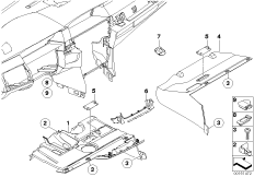 Доп.элементы панели приборов Нж. для BMW E61 525xi N52 (схема запасных частей)