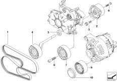 Ременный привод водяной помпы/генератора для BMW E83N X3 3.0d M57N2 (схема запасных частей)