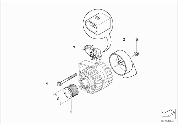 Детали генератора 120 А Bosch для BMW E85 Z4 2.2i M54 (схема запчастей)