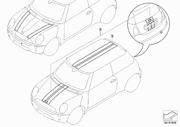 Декоративная полоса для BMW R56N Coop.S JCW N14 (схема запчастей)