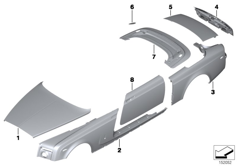 Наружная облицовка для BMW RR2 Drophead N73 (схема запчастей)