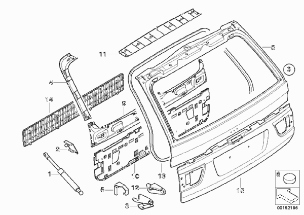 багажная дверь для BMW E53 X5 4.4i N62 (схема запчастей)
