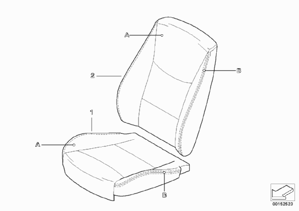 Инд.обивка переднего базового сиденья для BMW E90 330xi N52 (схема запчастей)