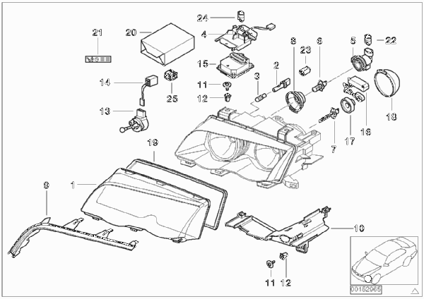 Детали ксеноновой фары для BMW E46 328Ci M52 (схема запчастей)