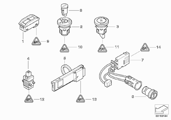 Различные выключатели/прикуриватели для BMW E86 Z4 3.0si N52 (схема запчастей)