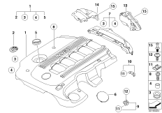 Звукоизоляционный кожух двигателя для BMW E61 535d M57N (схема запасных частей)