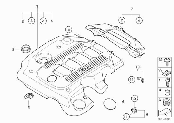 Звукоизоляционный кожух двигателя для BMW E91 335d M57N2 (схема запчастей)