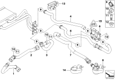 Водяные шланги насос-клапан IHKA High для BMW E60 540i N62N (схема запасных частей)
