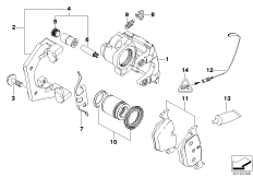 Датчик износа торм.накладки колеса Зд для BMW E53 X5 3.0d M57N (схема запасных частей)
