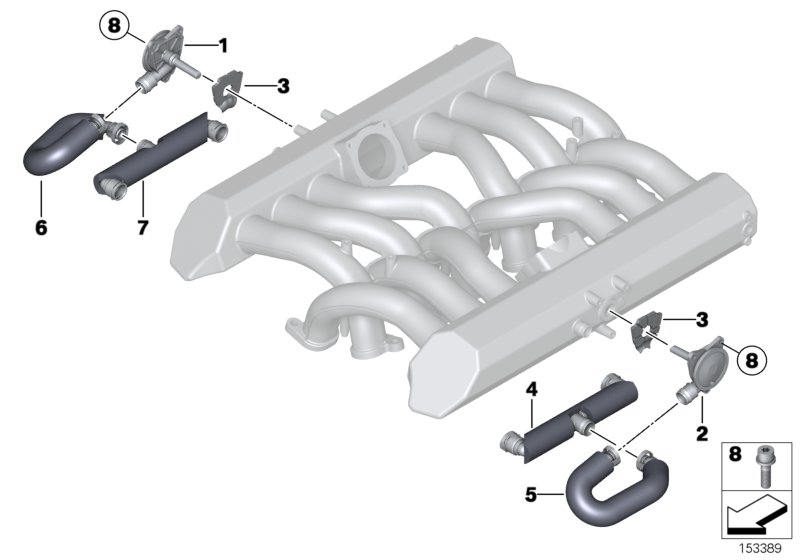 Вентиляция картера двигателя для BMW RR3 Coupé N73 (схема запчастей)