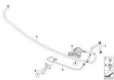 Шлангопроводы системы омывателей фар для BMW E65 730i M54 (схема запасных частей)