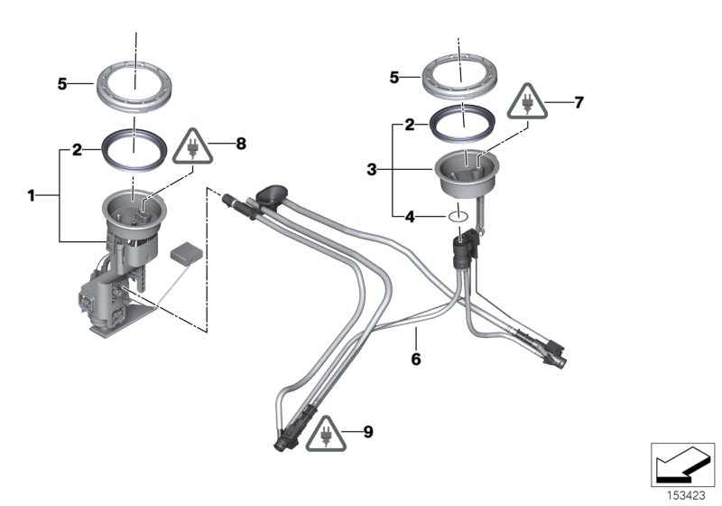 Топливный насос/датчик уровня наполнения для BMW E53 X5 3.0i M54 (схема запчастей)