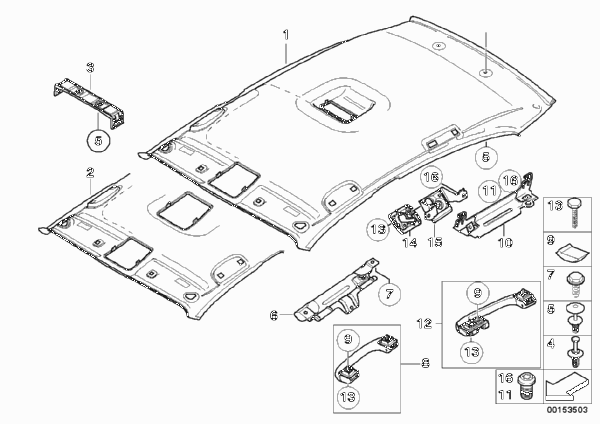 Потолок / поручень для BMW E87 118i N46 (схема запчастей)