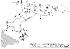 Трубопроводы хладагента для BMW E85 Z4 2.2i M54 (схема запасных частей)