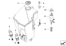 Детали бачка стеклоомывателя для BMW E83N X3 2.5si N52N (схема запасных частей)