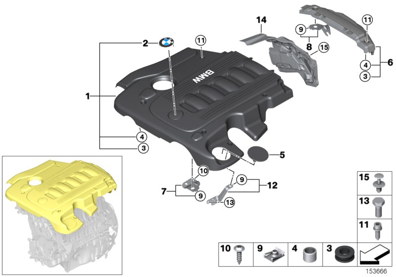 Звукоизоляционный кожух двигателя для BMW E71 X6 30dX M57N2 (схема запчастей)