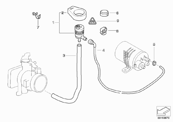Клапан вентиляции топливного бака для BMW E46 325i M54 (схема запчастей)