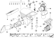 Глушитель шума всас./смен.элем.фил./HFM для BMW E61 525xi N52 (схема запасных частей)