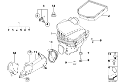Глушитель шума всас./смен.элем.фил./HFM для BMW E86 Z4 3.0si N52 (схема запасных частей)