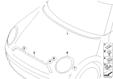 Наружные накладки / декоративные решетки для BMW R55 Cooper N12 (схема запасных частей)