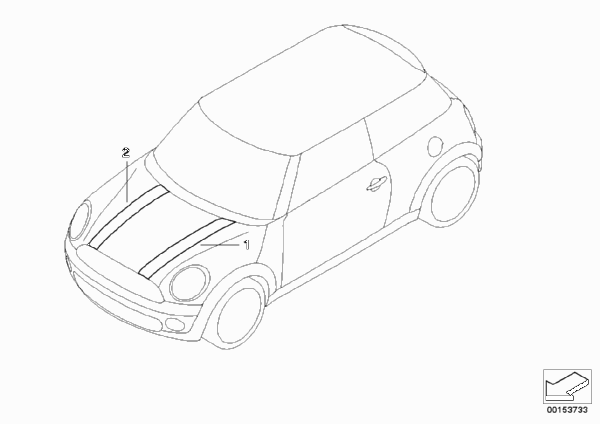 Дооснащение декор.полосами капота для MINI R57 Cooper S N14 (схема запчастей)