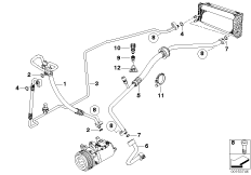 Трубопроводы хладагента для BMW E53 X5 4.4i M62 (схема запасных частей)
