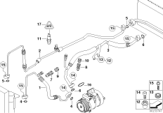 Трубопроводы хладагента для BMW E66 730Li M54 (схема запасных частей)