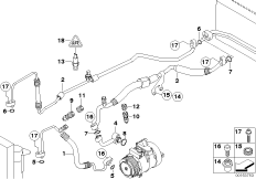 Трубопроводы хладагента для BMW E65 745d M67N (схема запасных частей)